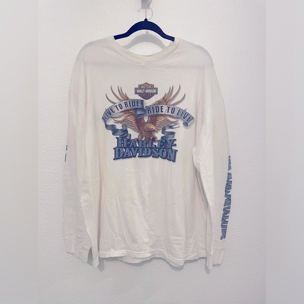 Harley Davidson Mens 2XL Las Vegas White Long Sleeve Shirt Live to Ride to Live
